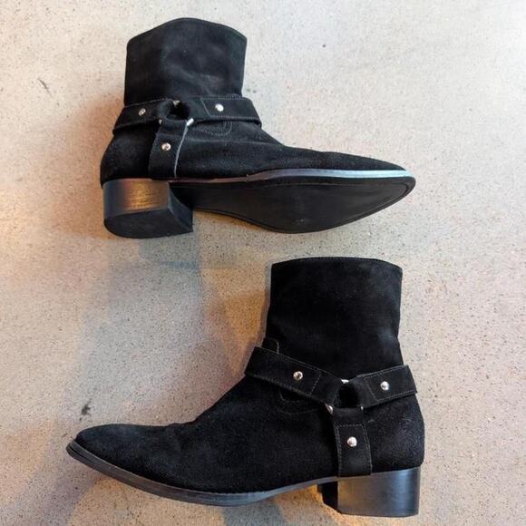 Saint Laurent Designer FW13 Wyatt Black Moto Ankle Boots Size 44 main image 5
